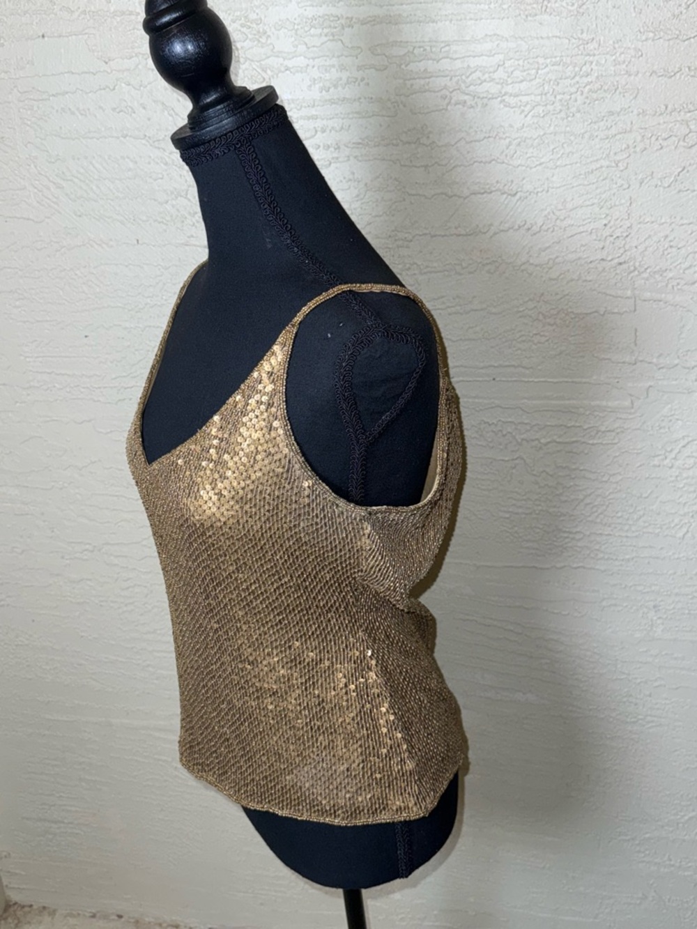 Vintage Niva by Embex Gold Beaded Silk Cami Y2K Disco Glam Top-Small - Picture 4 of 13